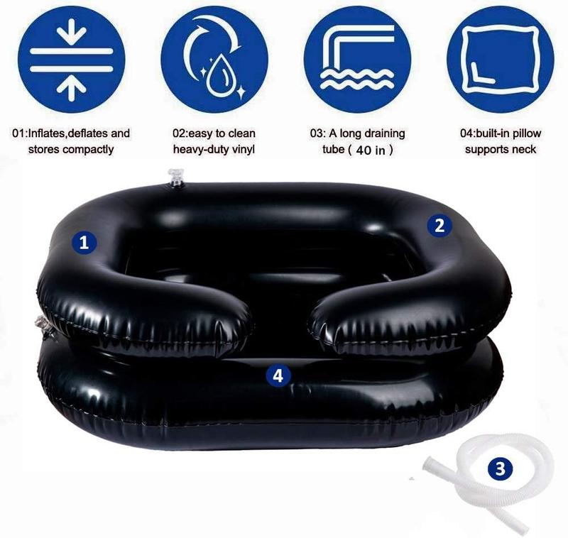 Mobile Salon - Portable Inflatable Rinse Basin for Washing and Cutting Hair at Home and in Bed Without a Salon Chair, inflatable hair washing basin, hair washing basin for bed, portable hair washing basin, hair washing basin for disabled