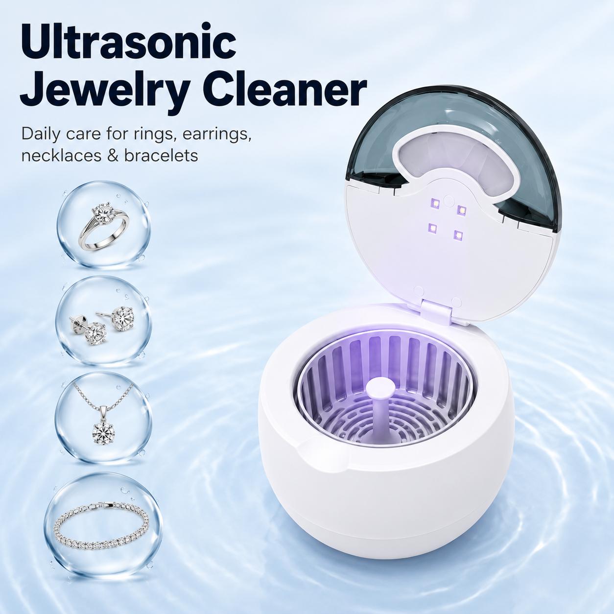 Stainless Steel Ultrasonic Jewelry Cleaner with UV-C Sterilization, 45kHz 200ML 4-Mode Cleansing Device - Gentle Daily Use for Rings, Earrings, Removes Odors toolupgrade Stainless Steel Ultrasonic Jewelry Cleaner with UV-C Sterilization, 45kHz 200ML 4-Mode Cleansing Device - Gentle Daily Use for Rings, Earrings, Removes Odors toolupgrade