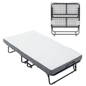 Folding Bed with Mattress, Portable Foldable Bed with Storage Cover, Rollaway Bed for Adults with Memory Foam Mattress and Metal Frame