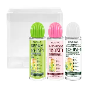 ROZINO 10-in-1 Shampoo Conditioner & Serum Set with Keratin for Smooth Glossy Hair Care 3.38 fl oz Each