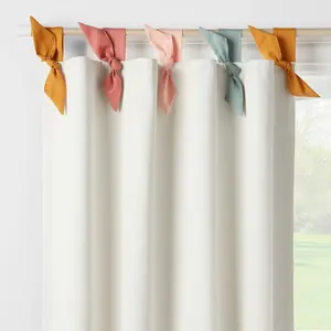 42"W x 84"L Tie Top Embellished Kids' Blackout Window Curtain Panel White with Ties - Pillowfort