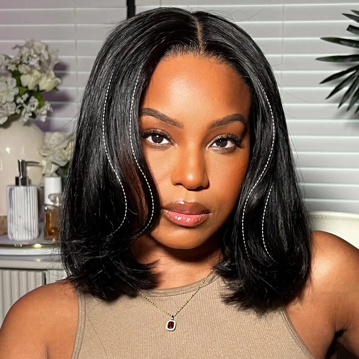 OQ HAIR Layered Cut Yaki Straight Wear Go Wigs 220% Density 9x6 TPart Glueless Bob Wigs With Drawstring Natural Color Reddish Brown Bleached Tiny Knots Pre-Everything Human Hair Wigs for Beginner Friendly