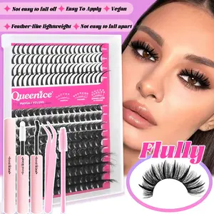 240PCS Multi-pair Fluffy Spiky False Eyelashes - 5D D-curl Individual Lashes Mixed with 100D Thick Lashes, 10-18mm Mixed Length Comic-style Cluster Lashes, Reusable Soft and Slim False Eyelashes, Suitable for Home DIY, Daily and Party Use