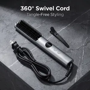 Hair Straightener Comb &Curling lron, 5TempSettings,Dual Voltage,FastHeating, 3D Brush Teeth, Anti-scald, Auto-off, Salon Styling Brush,Travel Bag, Best Gift Ideas Hair Flat lron Hair Crimper Iron