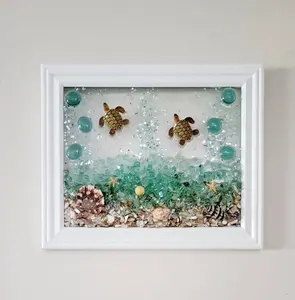 Kit, do it yourself (DIY) epoxy resin art kit, sea glass picture, shell art, crafting gift, home crafting. Craft kits. Turtle.