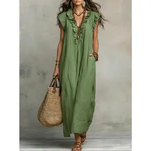 New spring and summer women's long dress, bohemian flutter-sleeve floor-length dress