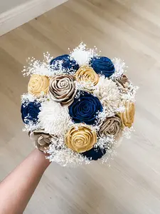 Bridal Bouquet Navy, Gold, Ivory Wedding Bouquet