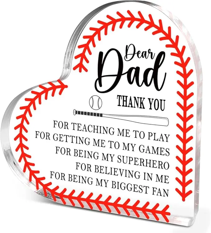 Baseball Dad Gifts,Thank You Gifts for Dads Birthday Christmas Fathers Day,Unique Father Gift Ideas,Dear Dad Acrylic Heart Plaque