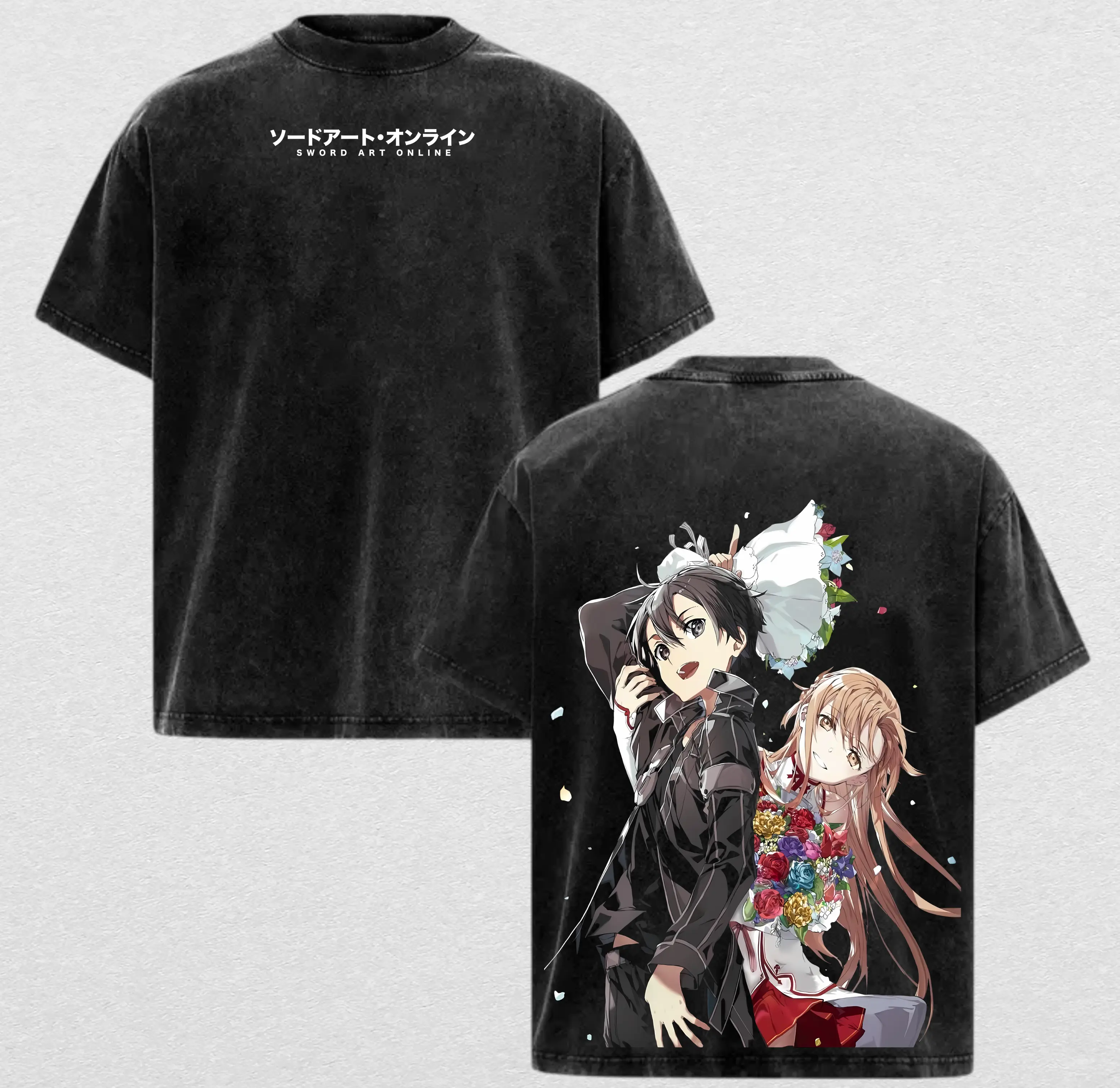 Asuna & Kirito | Sword Art Online Washed Tee Streetwear Hoodie “Dual Blades Eternal Bonds of Aincrad” — For Anime Fans For Drops That Radiate Supreme Aura