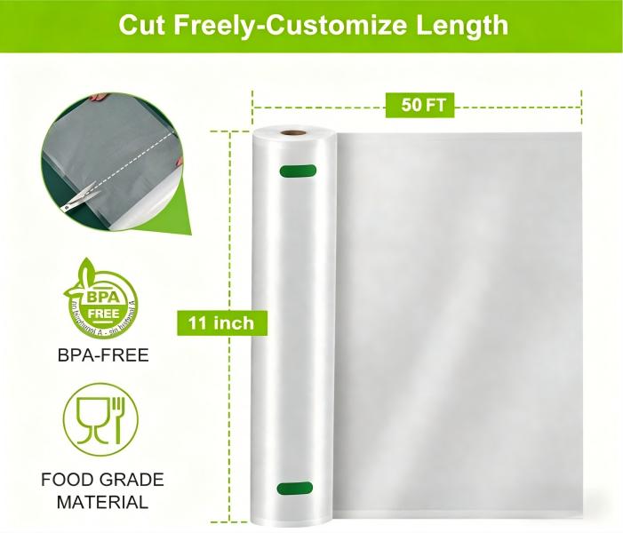 11" x 50' Vacuum Sealer Bags Rolls | BPA-Free Food Grade Vacuum Seal Bags for Food Storage, Meal Prep, Sous Vide, Freezer & Kitchen Organization 11" x 50' Vacuum Sealer Bags Rolls | BPA-Free Food Grade Vacuum Seal Bags for Food Storage, Meal Prep, Sous Vide, Freezer & Kitchen Organization