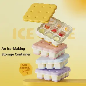 Ice Cube Tray Mold with Lid, Soft Bottom Small Ice Block Box, Nine Compartment Fruit Storage Container, Home Use Freezer Organizer