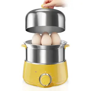 Hard Boiled Egg Cooker -  14-Egg Rapid Stainless Steel Egg Boiler with 30-Min Timer & Auto Shut Off, Compact Electric Vegetable Steamer for Cooking, Dishwasher Safe, Retro Yellow