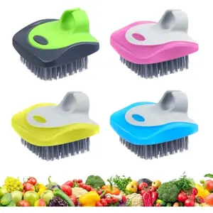 4 Pieces Vegetable Brush Potato Scrubber Brush Silicone Hard and Soft Side Fruit Cleaning Tools for Delicate or Tough-Skinned Vegetables