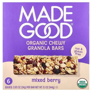 MadeGood Organic Chewy Granola Bars, Mixed Berry, 6 Bars, 0.85 oz (24 g) Each