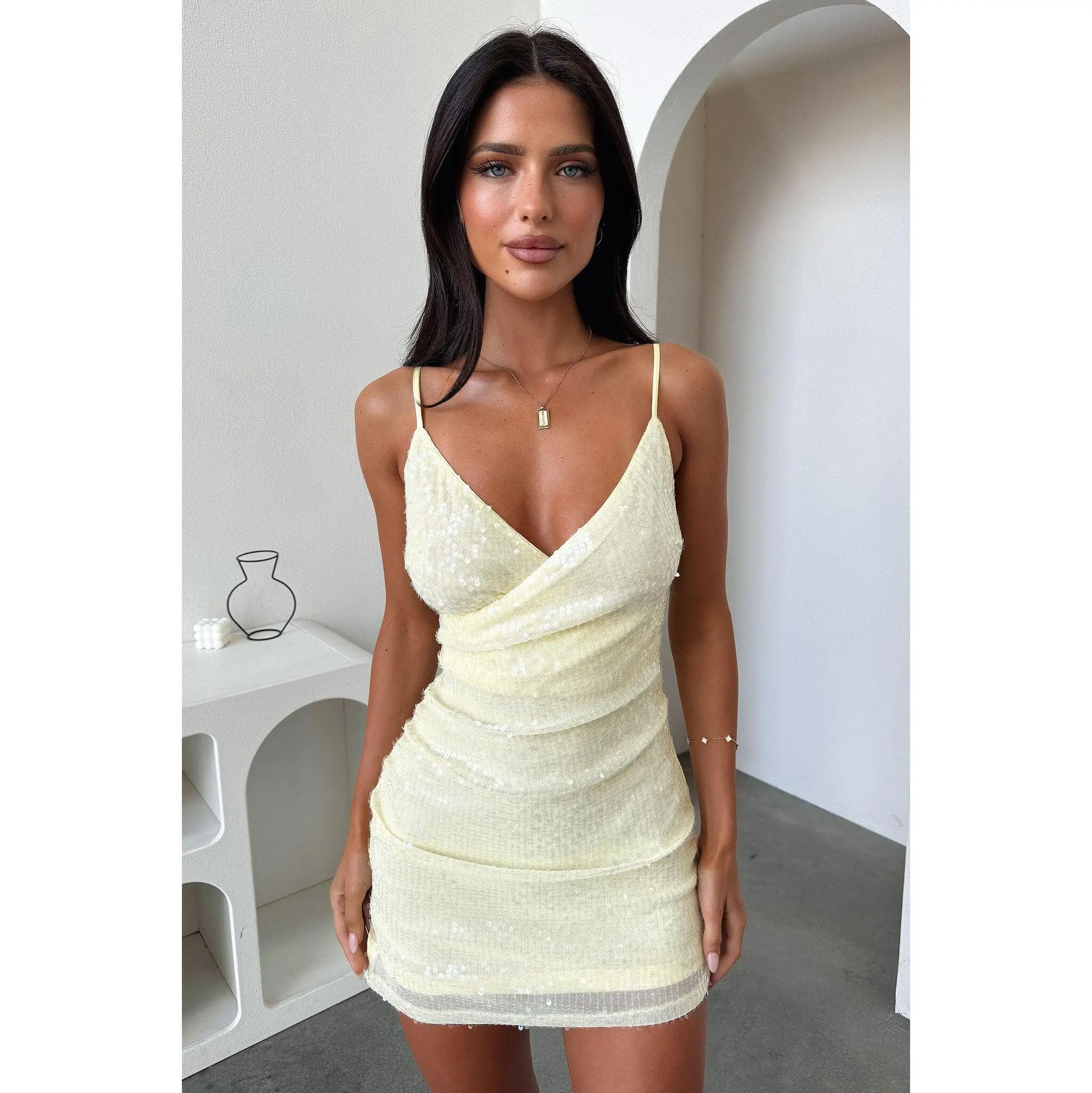 Kelera Mini Dress - Baby Yellow Sequin