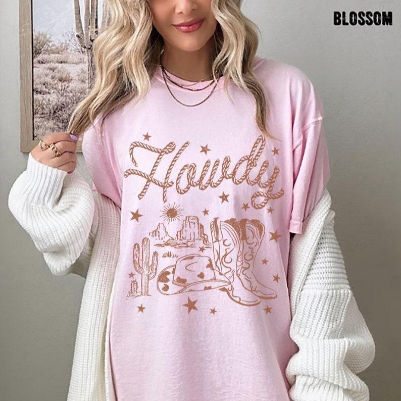 Comfort Colors Howdy Cowgirl Shirt, Vintage Western Cowgirl Tee, Cowgirl Boots Shirt, Country Music Rodeo Shirt, Nashville Horse Lover Gift