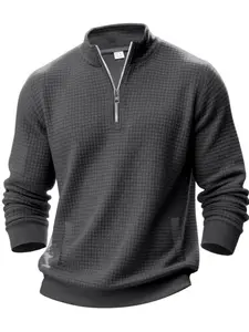Men's Casual Loose-Fit Half-Zip Stand Collar Sweatshirt, Spring & Fall Long Sleeve Top, Plain Thick Fabric Design for Daily Wear