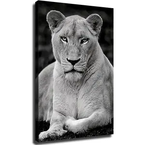 Black and White Lion Lioness Poster Aesthetic Canvas Wall Art Modern Decor Poster for Living Room, Office, Bedroom Home Posters