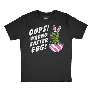 Youth Funny T Shirts Oops Wrong Easter Egg Sarcastic Dino Tee For Kids Funny T Shirts Easter Tops for Kid Funny Dinosaur Short Sleeve Novelty Tees for Kids Black -