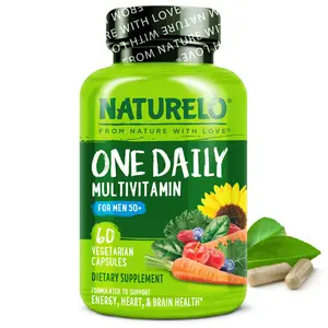 NATURELO Mens Multivitamins for Men 50+ - One Daily Multivitamin for Men with Vitamins, Minerals & Organic Whole Foods, Boost Energy & Health, Non-GMO, 60 Vegetarian Capsules