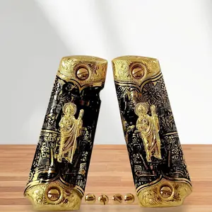 san judas Cachas 1911 Full Size Mexican Style Government gun toy Grips Gold Plated Alpaca Metal Shock Absorbing Comfort Grip for 38 40 45 9mm