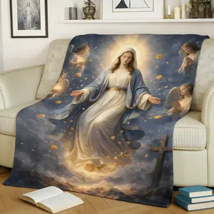Our Lady of Grace Ultra-Soft Fleece Blanket Cozy Catholic Virgin Mary Throw for Bedroom Living Room Perfect Religious Gift for Mom Grandma or Faithful Loved Ones Warm Luxurious Flannel for Comfort and Devotion
