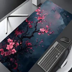 Elegance Eastern Ink Plum Blossom Design Large Gaming Mouse Pad,Aesthetic Desktop Drotection Pad,Washable Rubber Pad Non-Slip Lock Edge Multi-Size Mouse Pad Suitable For Home Office,Desk Accessories,Good Gift for Family and Friends