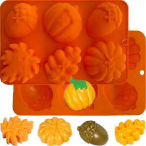 2PCS Fall Silicone Molds, 3D Pumpkin Mold Halloween Thanksgiving Candy Chocolate Mold Autumn Maple Leaf Acorn Shape Cake Pan Soap Ice Cube Baking Tray Molds for Cake Decoration Resin Candle