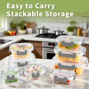 HOMBERKING 8 Pack Glass Food Storage Containers with Lids | Airtight Leak Proof Meal Prep Bento Boxes