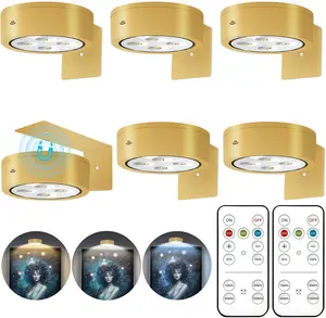 Battery Operated Picture Light 6Pcs with Magnetic LED Painting Light, Remote Dimmable & Timer, 3 Lighting Modes, Wireless Wall Decor Puck Lights