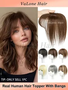5X9 Real Human Hair Topper Wigs with bang for women, Natural black, Dark brown, Blonde, white gray, Stright hair, Increase hair volume & Covering white hair, Enhance temperament, Suitable for various occasions, Glueless Bangs Wig