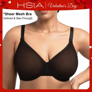HSIA Enchante Unlined Plus Size Smooth No Lace & Lace Semi Sheer Mesh Underwire Full Coverage Minimizer Bra with Convertible Straps & Smoothing U-Back Invisible Look for Curvy Women