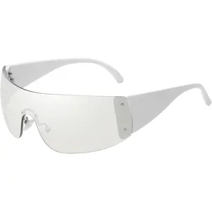 Trendy Rimless Star Y2K Sunglasses for Women Men Shield Oversized Wrap Around Frameless Sunglasses UV400 Protective