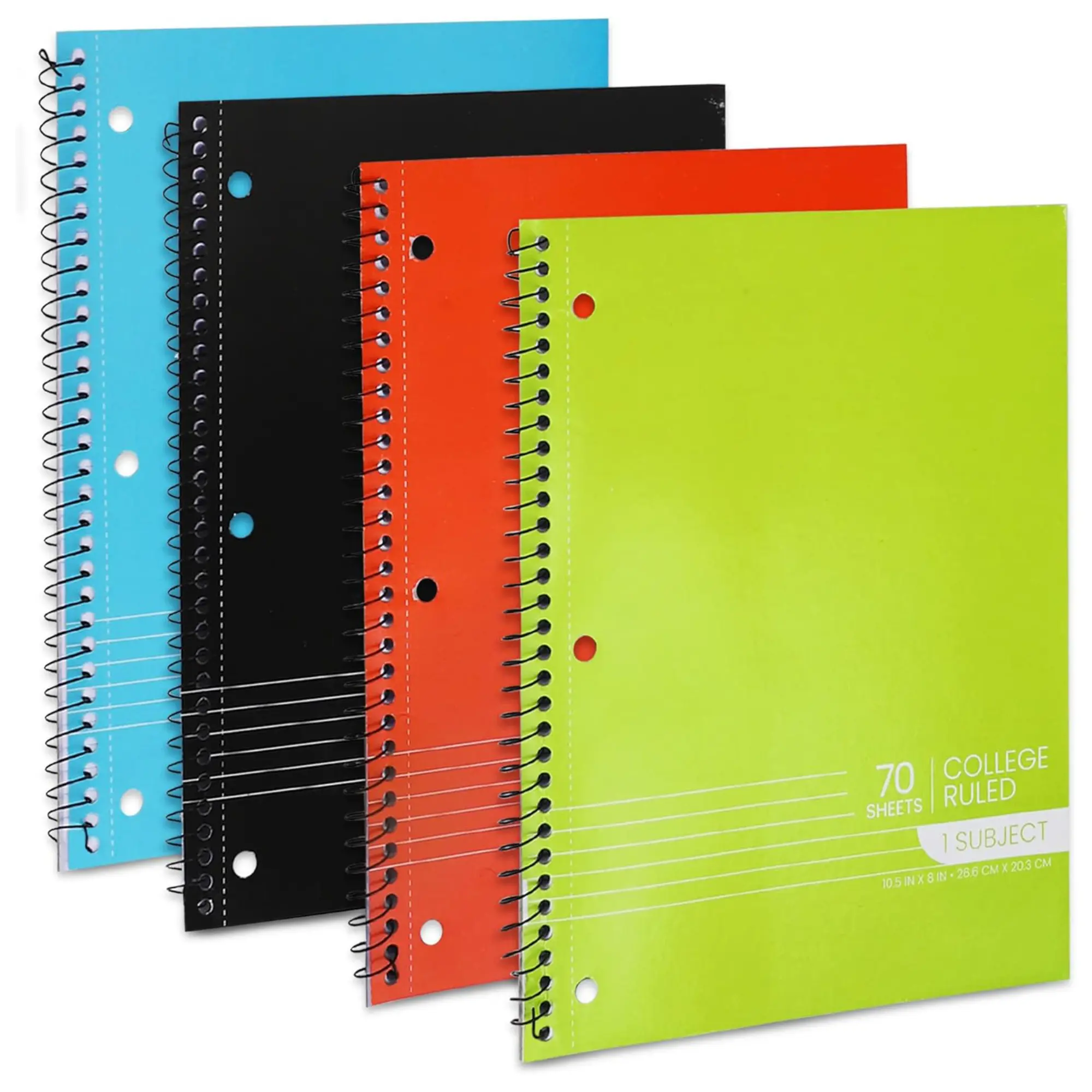 College Ruled Spiral Notebooks, 70 Sheets, 3 Hole Punched 1 Subject Notebooks for School Classroom, Home, Office - Perforated Pages, Assorted Colors
