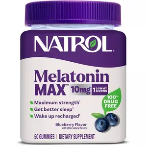 Natrol MelatoninMax 10mg Sleep Aid Gummies Blueberry 50ct Non-GMO Vegetarian Gelatin-Free Dietary Supplement