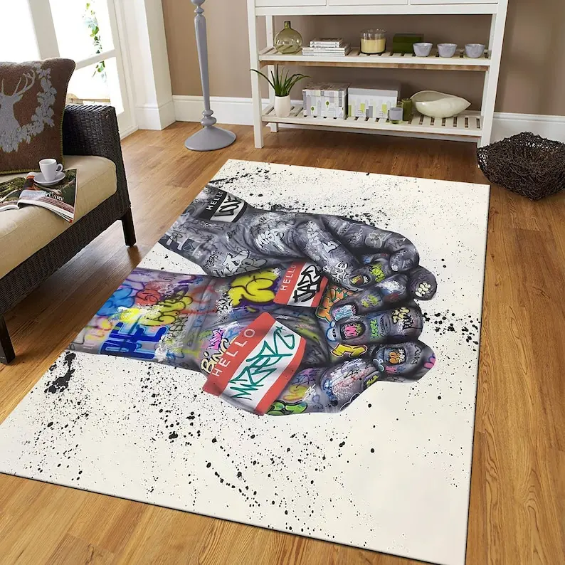 Banksy Rug, Graffiti Rug,  Hands Banky Street Art, Street Graffiti Rug