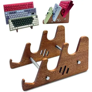 3 Tiers Wooden Keyboard Display Stand, Mechanical Keyboard Holder, Wooden Storage Stand for Three Keyboards, Keyboard Stand for Desktop Storage Decor