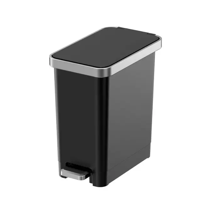 Bedroom Office Trash Can 2.5 Gallon Small Plastic Step Garbage Bucket Bin with Soft Close Lid Black for Tidy Spaces
