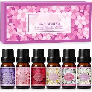 Floral Essential Oils Set, Premium Pure and Natural Essential Oils, Fragrance Oil Scented Oils for Oil Diffusers 6 x 10 ML - Lavender, Rose, Jasmine, Cherry Blossom, Gardenia, Chamomile