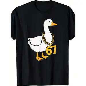 Silly Goose 67 Meme T-Shirt - Funny Goose & 67 Number Graphic, Loose Fit Short Sleeve Round Neck Casual Tee for Teens Boys & Girls, Spring Summer Comfort, Sizes 120-160 (EU 40-60), Humorous Gift Idea for Parties & Casual Attire