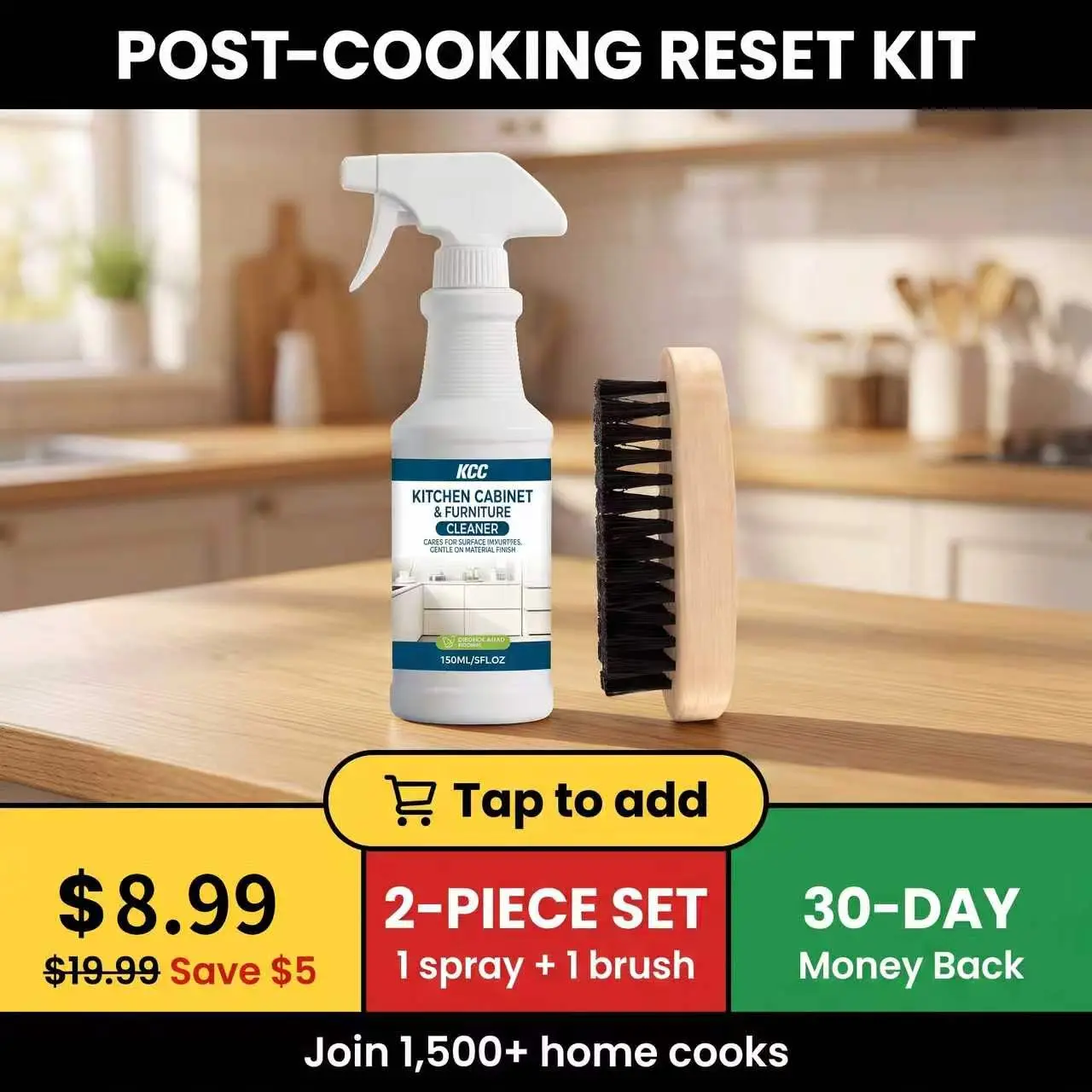 Kitchen Cabinet Cleaner with Scrub Brush, Grease & Grime Remover for Wood, Painted & Finished Surfaces