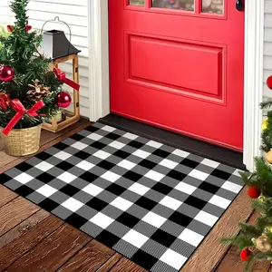 1 piece doormat, entry rug, Christmas rug, Christmas black and white plaid floor mat, entry mat door area rug, Christmas Decoration Christmas home decoration Christmas Gift, suitable for home door living room bedroom entrance scene, Geometric Pattern Rug