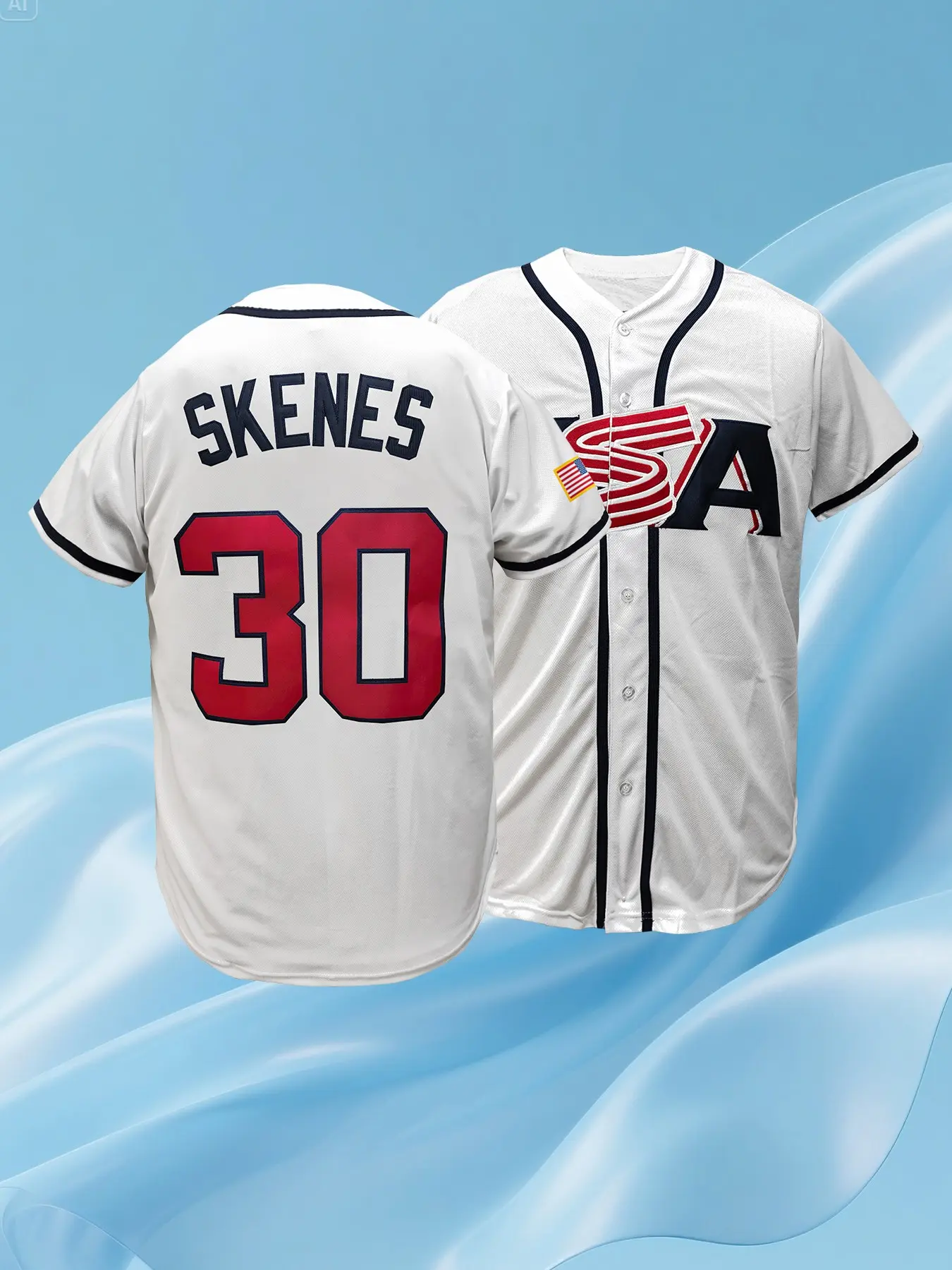 Men's #30 Navy Blue USA Baseball Jersey, Sportswear Clothing, Full Embroidered Stitched Athletic Jersey, Loose Fit Breathable Fabric Short Sleeve Shirt Sports Tops with Ribbed Contrast Trim for Sports Training Outdoor Daily Casual Wear