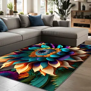 Colorful Flower Pattern Rug, Floral Area Rug, Non-slip Soft Floor Mat, Decorative Carpet for Home Living Room Bedroom Study Room, Home Decor