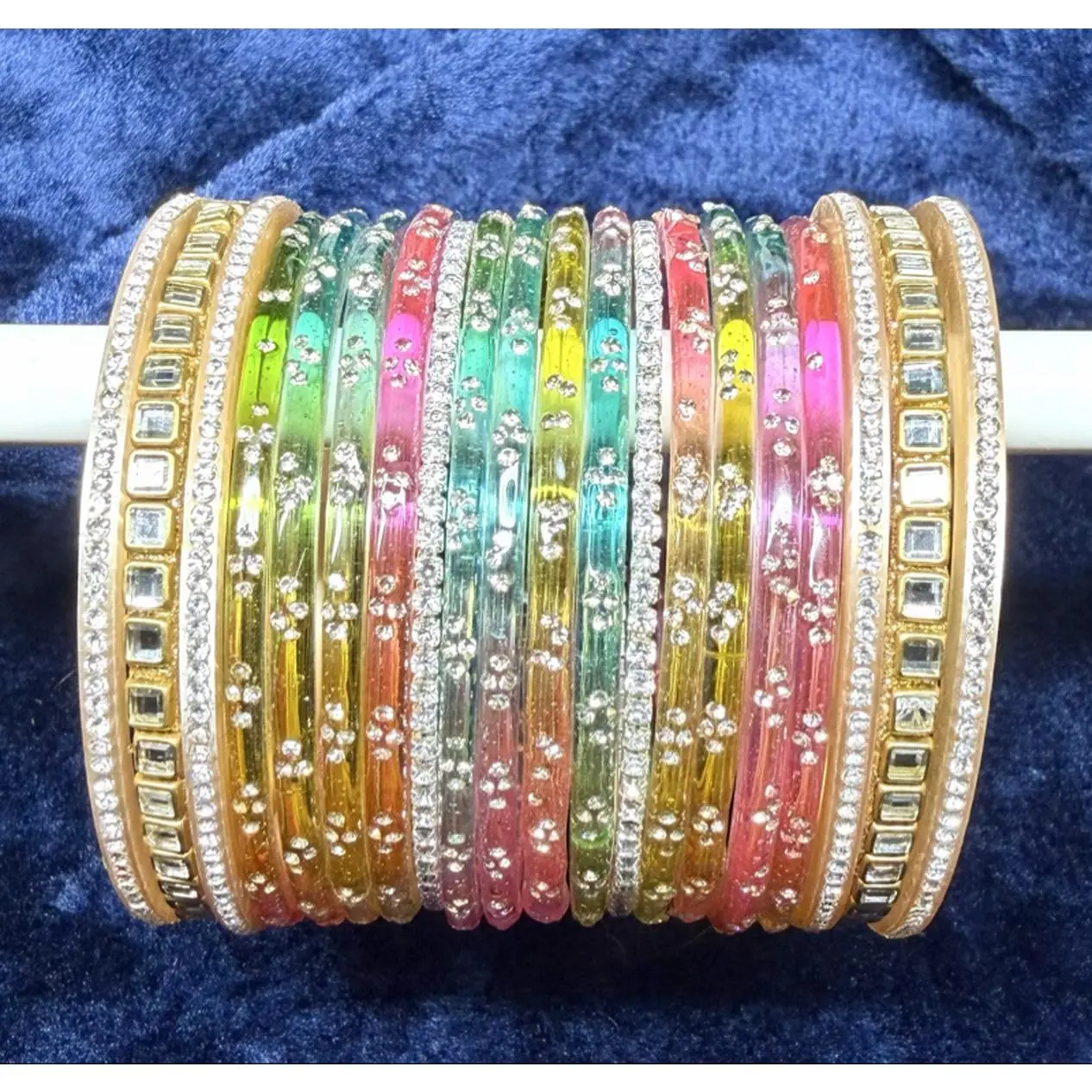 Rainbow Rhinestone Bangle Bracelet Set Colorful Stackable Crystal Party Wear Jewelry for Women and Girls Size 2•4