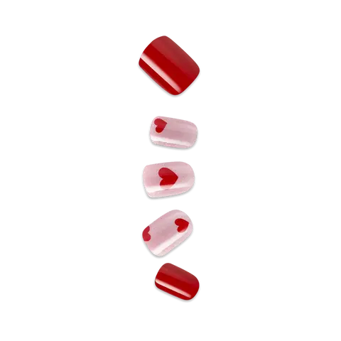 Impress Design No Glue Fake Press On Nails - Good 4 You | Design, Pink & Red, Short, Squoval, Manicure