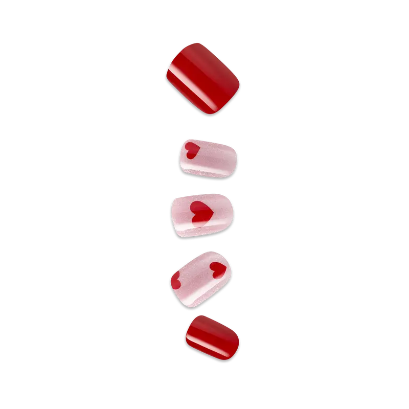Impress Design No Glue Fake Press On Nails - Good 4 You | Design, Pink & Red, Short, Squoval, Manicure