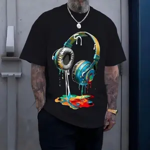 Unisex Artistic Headphone Drip Shirt – Soft Fabric, Perfect Vintage Streetwear Look
