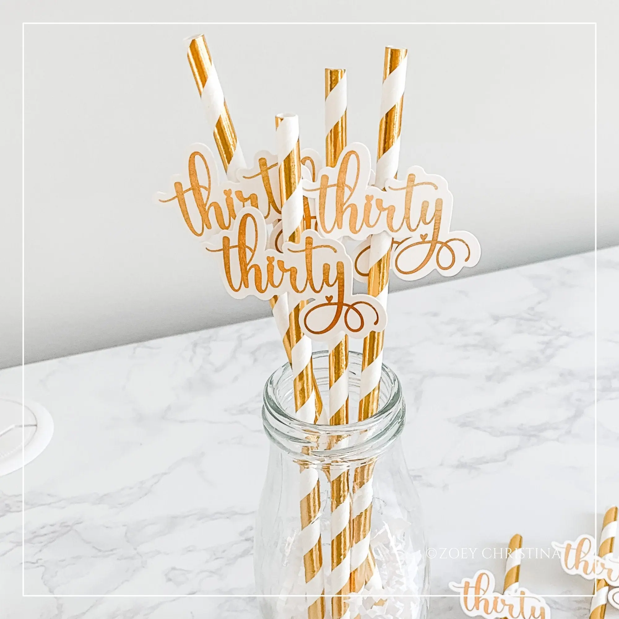 Gold & Rose Gold "Thirty" Paper Straws – 30th Milestone Party Supplies