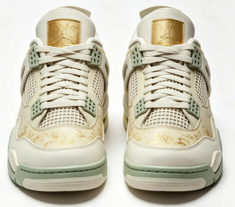 Air Jordan 4 Retro "Year of the Dragon" Sail Olive Green Metallic Gold Unisex High Top Basketball Sneakers Retro Street Shoes For Men Women